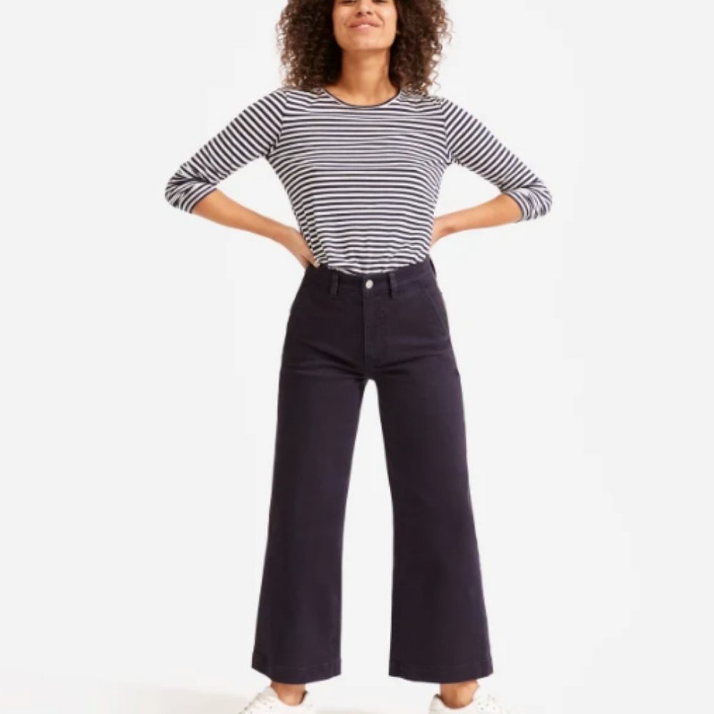 Everlane wide leg crop navy, hemmed petite